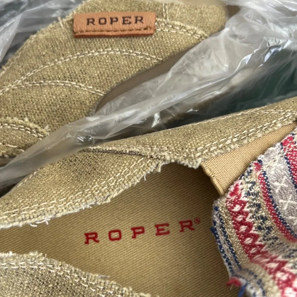 Romper Shoes Geometric women flats Driving Shoes Canvas Tan Comfort shoes Sz 7.5